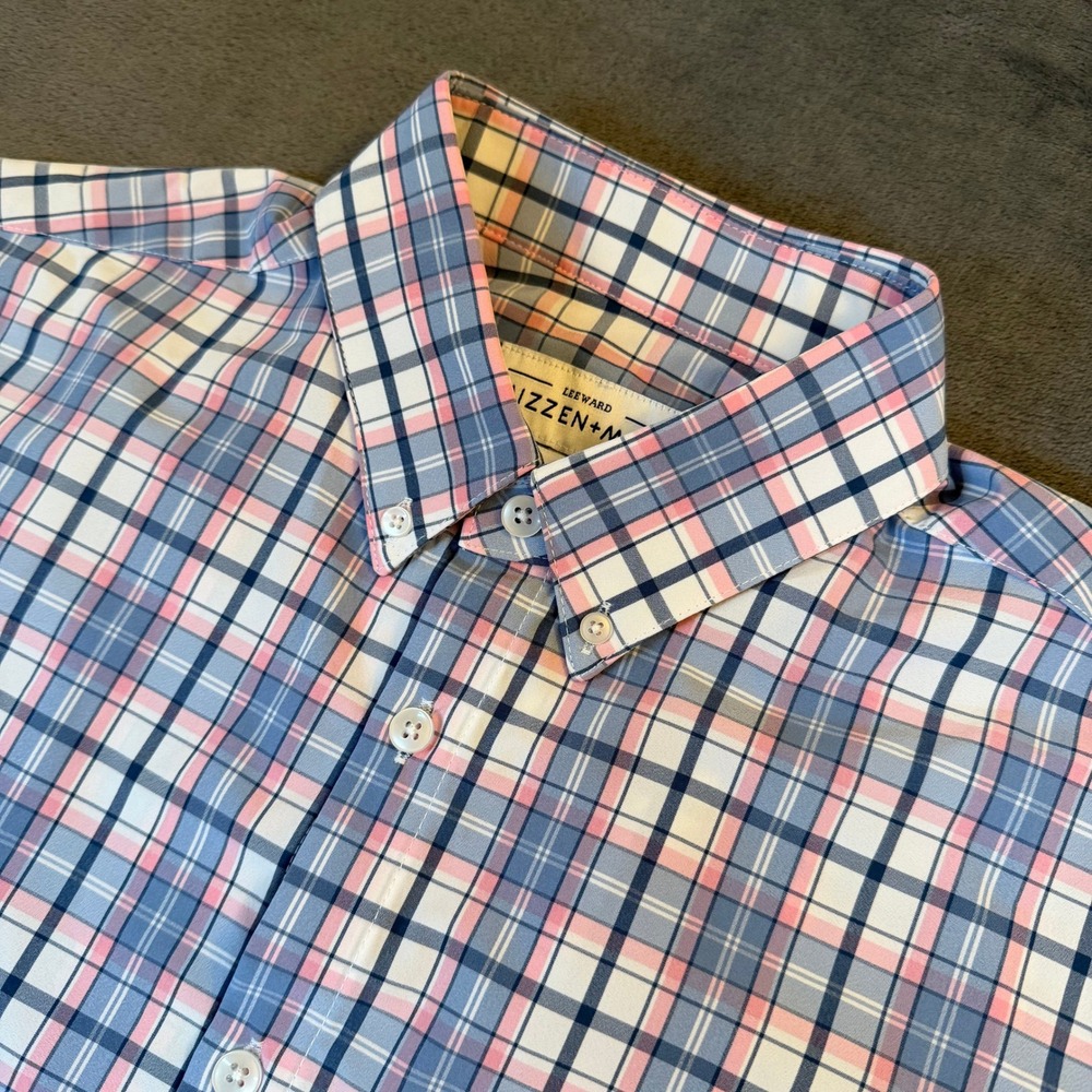 Mizzen+Main Leeward Button Down Shirt Mens Large  Short Sleeve Plaid Trim Fit